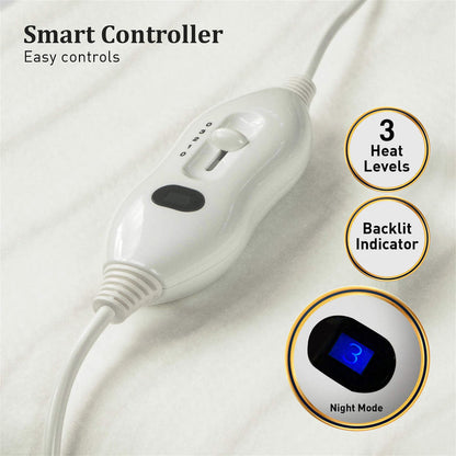 Laura Hill Electric Blanket Queen Size Fitted Underlay Winter Throw - White -Home Living Store - -