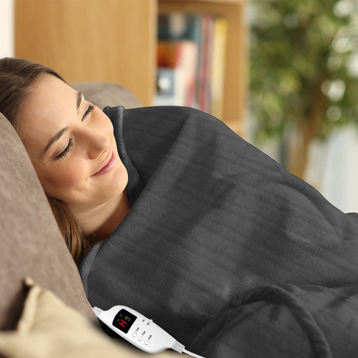 Laura Hill Heated Electric Blanket Throw Rug Coral Warm Fleece Grey -Home Living Store - -
