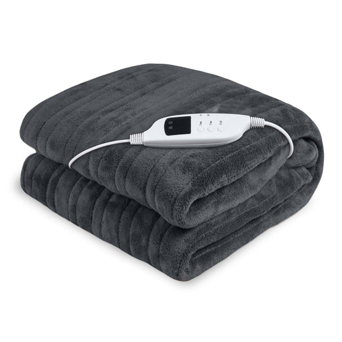 Laura Hill Heated Electric Blanket Throw Rug Coral Warm Fleece Grey -Home Living Store - -