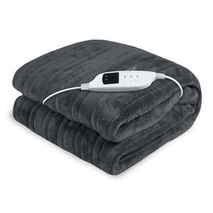 Laura Hill Heated Electric Blanket Throw Rug Coral Warm Fleece Grey -Home Living Store - -