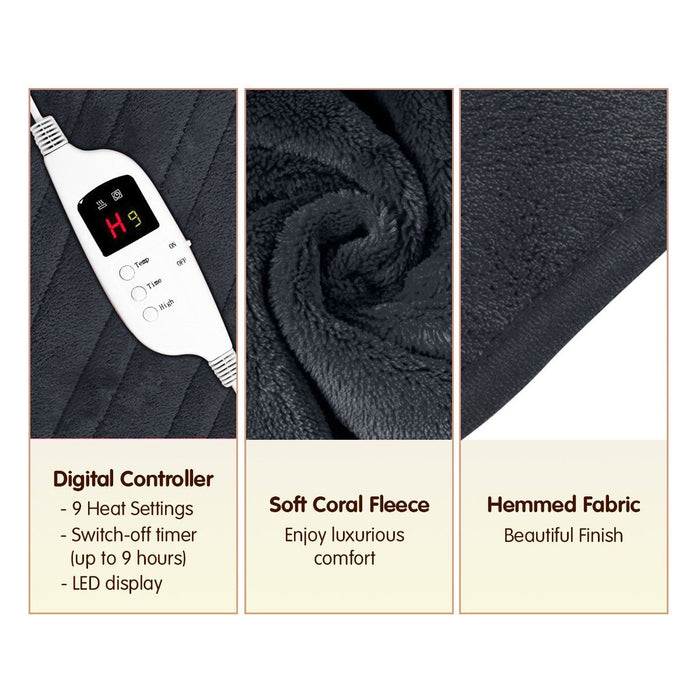 Laura Hill Heated Electric Blanket Throw Rug Coral Warm Fleece Grey -Home Living Store - -