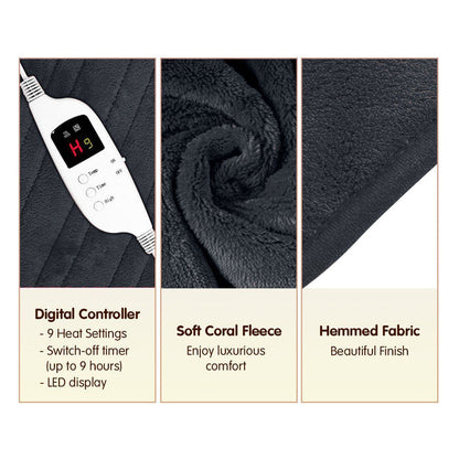 Laura Hill Heated Electric Blanket Throw Rug Coral Warm Fleece Grey -Home Living Store - -