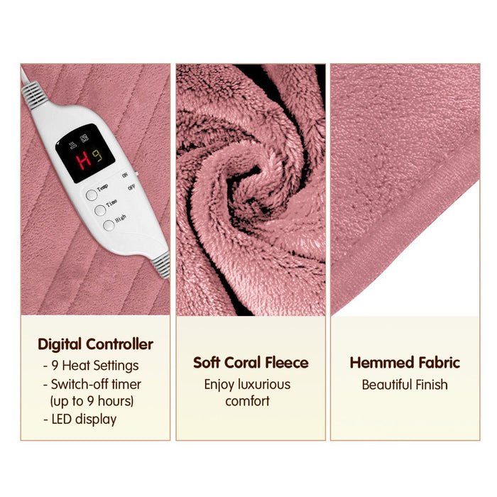 Laura Hill Heated Electric Blanket Throw Rug Coral Warm Fleece Pink -Home Living Store - -