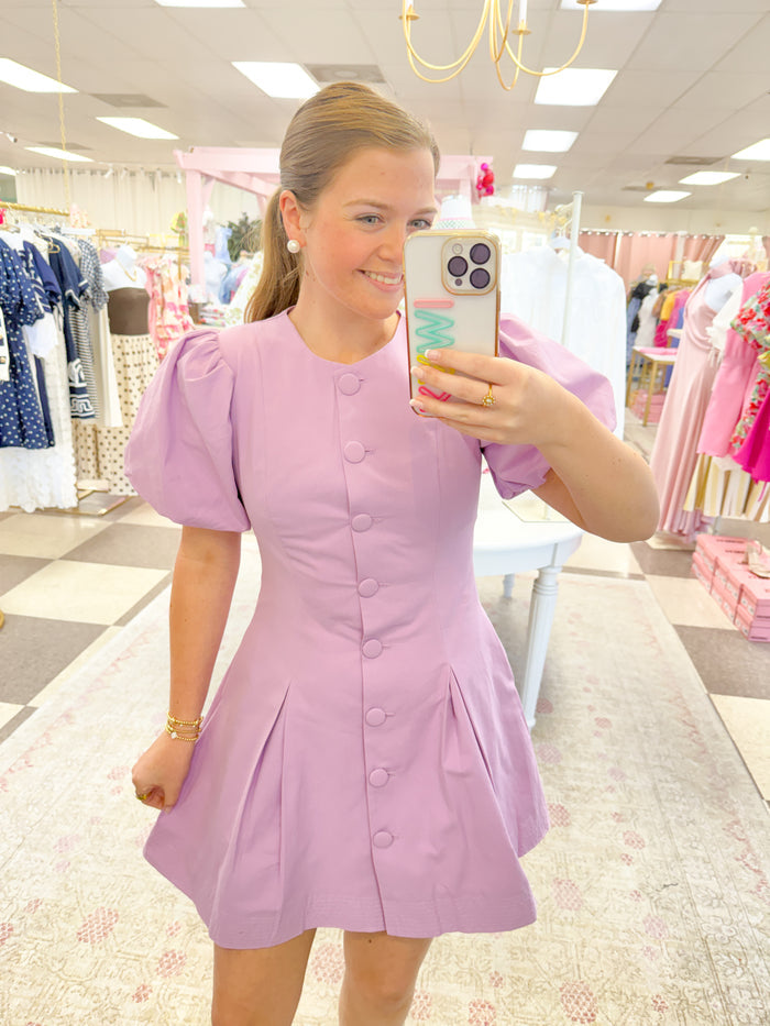 Lavender Lane Puff Sleeve Button Mini Dress
