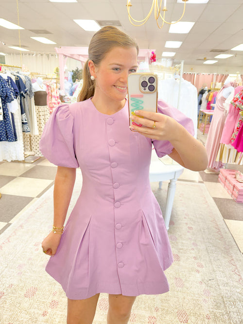 Lavender Lane Puff Sleeve Button Mini Dress