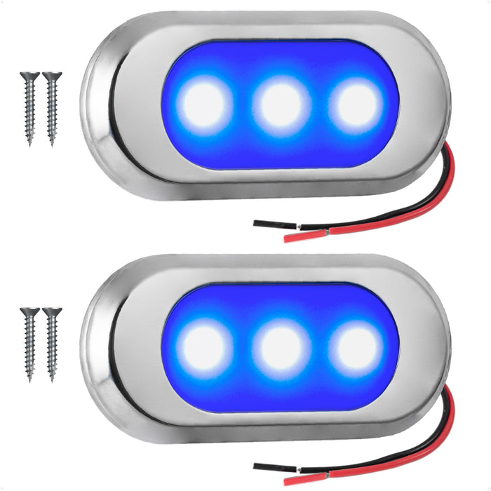 LED Surface-Mount Ultra-Flat Courtesy Light - Oculus Style, Blue, 12V, 2-Pack