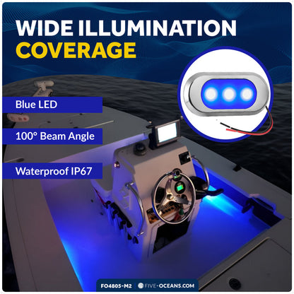 LED Surface-Mount Ultra-Flat Courtesy Light - Oculus Style, Blue, 12V, 2-Pack