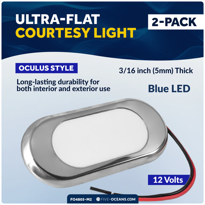 LED Surface-Mount Ultra-Flat Courtesy Light - Oculus Style, Blue, 12V, 2-Pack