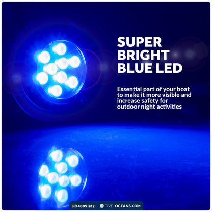 LED Underwater Light, Blue, AISI316 Stainless Steel, 10-30V, 2-Pack