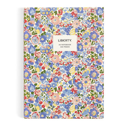 The Liberty Nell, Annie and May Premium A5 Notebook by Liberty London features a colorful floral cover with LIBERTY. A5 PREMIUM NOTEBOOK 50 PAGES on the label—ideal for fans of Liberty London notebook designs.