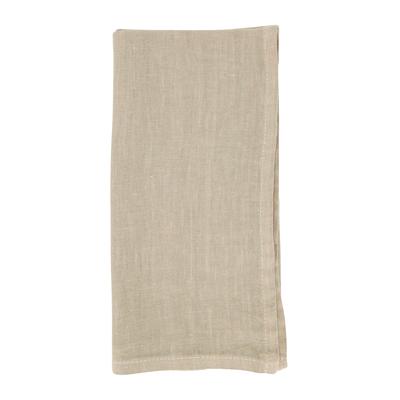 Folded 20x20 inch beige linen-cotton blend napkin with a refined, natural texture and handmade finish.