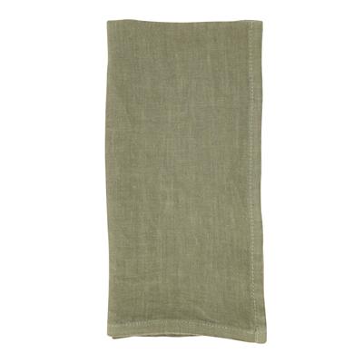Sage green 20x20 inch linen-cotton blend napkin with a refined, handmade texture and stitched hem.