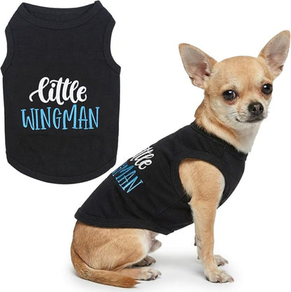 Little Wingman Black Embroidered Dog Tee