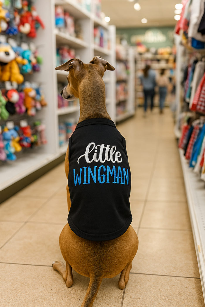 Little Wingman Black Embroidered Dog Tee