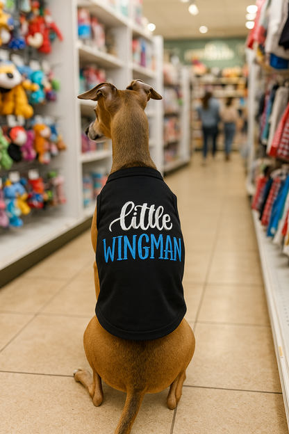 Little Wingman Black Embroidered Dog Tee