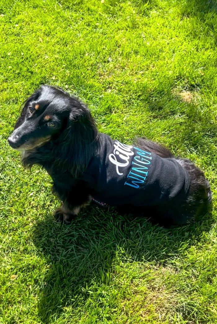 Little Wingman Black Embroidered Dog Tee
