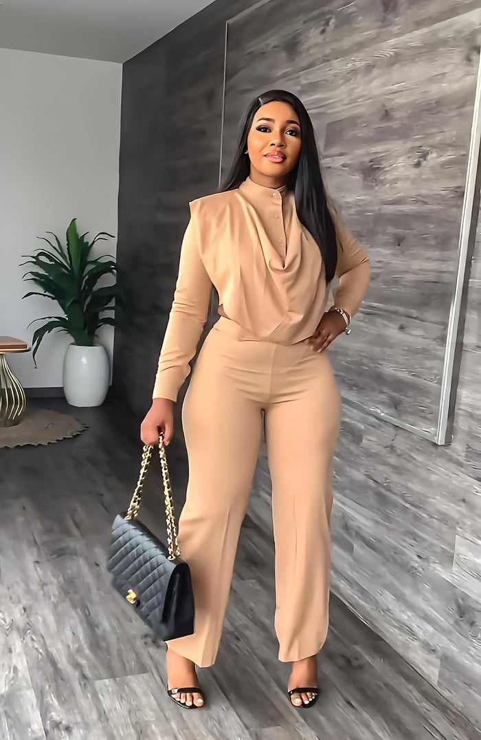 Long Sleeved Cardigan Round Neck Top Slim Trousers Business Suit Women two piece set