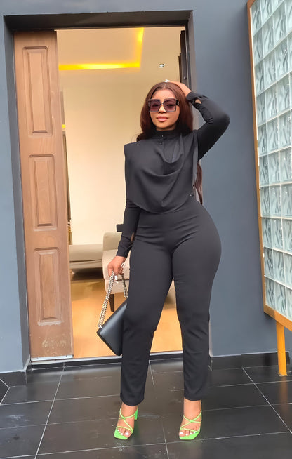 Long Sleeved Cardigan Round Neck Top Slim Trousers Business Suit Women two piece set