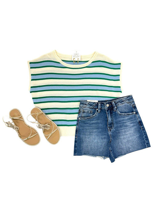 Lt Blue/Green/Cream Stripe Summer Sweater