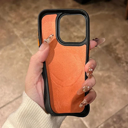 Orange and black phone case.