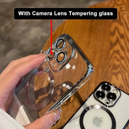 Clear phone case with camera lens protection.