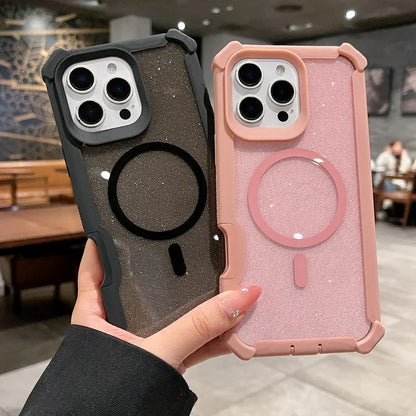 Two glittery phone cases with MagSafe rings.