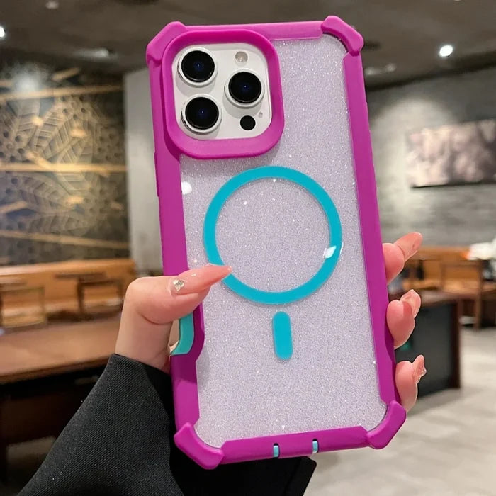 Purple and clear glittery phone case.
