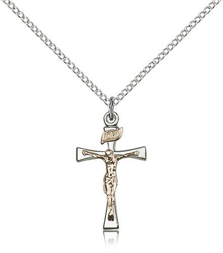 Maltese Crucifix medal 223721, Sterling Silver and Gold Corpus