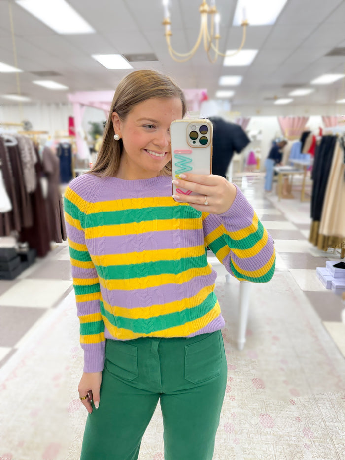 Mardi Gras Lavender Striped Sweater