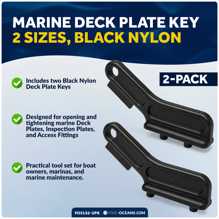 Marine Deck Plate Key, 2 Sizes, Black Nylon, 2-Pack