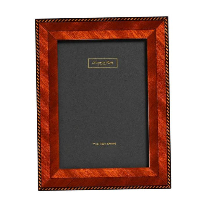 5x7 poplar wood veneer picture frame with a rich lacquer finish and an elegant black and gold rope-pattern border.