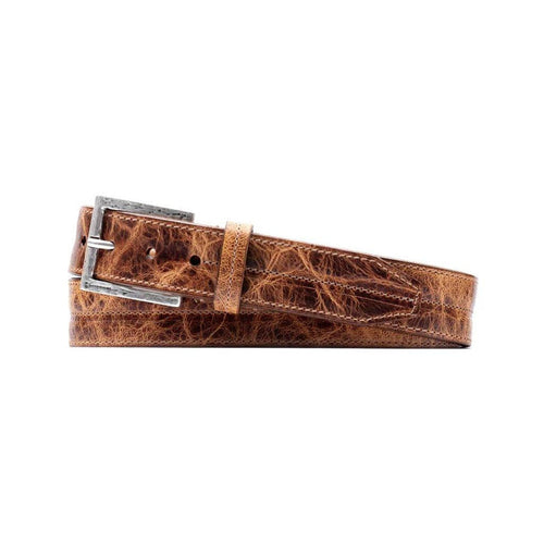 Martin Dingman 1 ⅜" belt in vintage Italian saddle leather with a hammered silver-finish buckle.