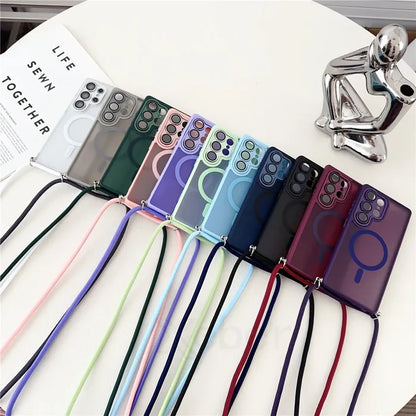 Colorful phone cases with straps.