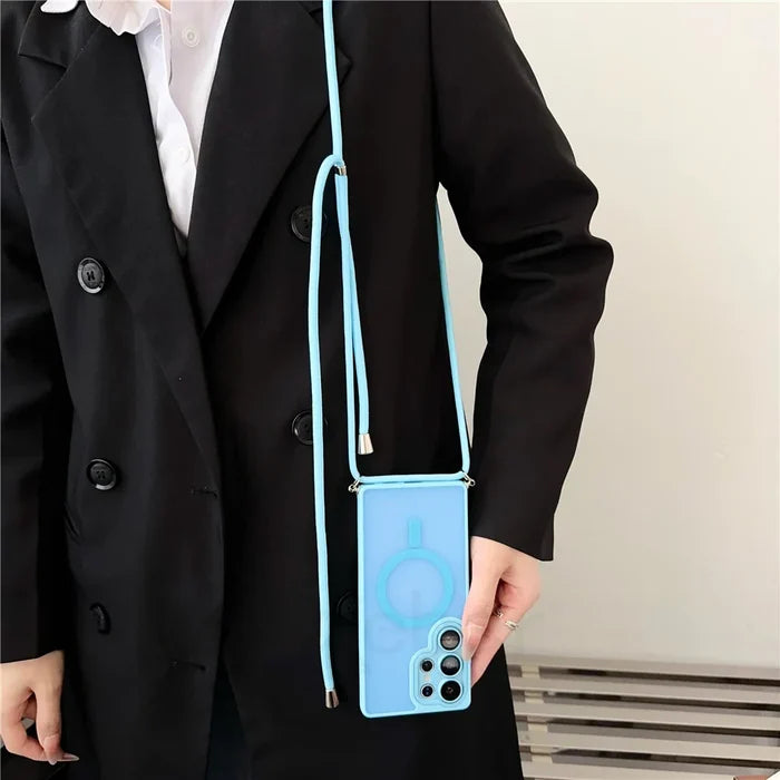 Light blue phone case with matching strap.