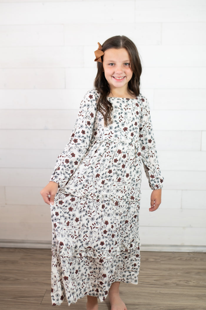 Maxi Ruffle Dress Mahogany Vines