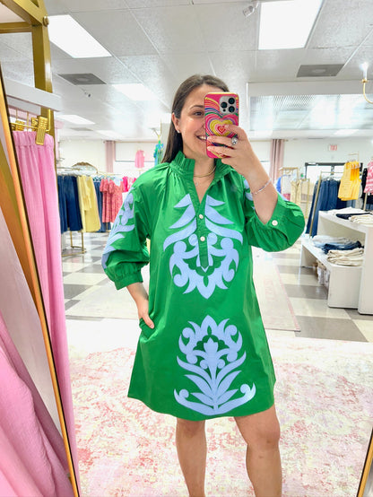 Mayan Dress (Green/Blue)