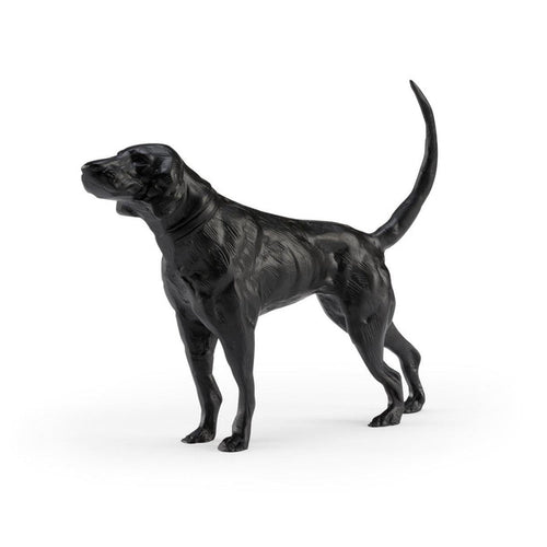 Matte black hunting dog sculpture with a minimalist design, standing 9.25 inches tall on a white background.