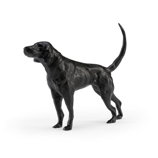 Matte black hunting dog sculpture with a minimalist design, standing 9.25 inches tall on a white background.