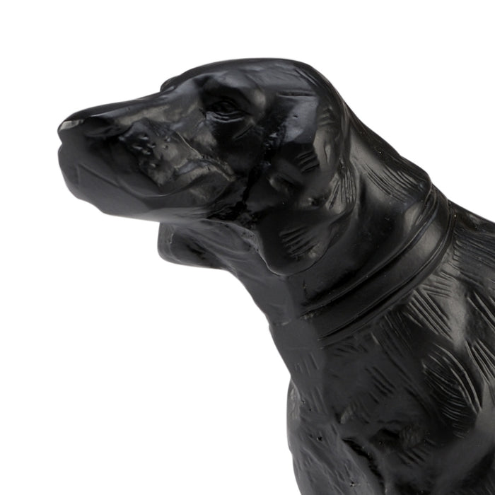 Matte black hunting dog sculpture with a sleek, minimalist design and detailed textured features.