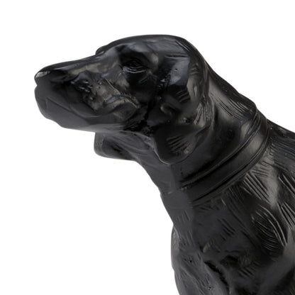 Matte black hunting dog sculpture with a sleek, minimalist design and detailed textured features.