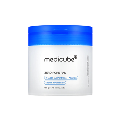 Medicube Zero Pore Pad container with blue lid on a white background