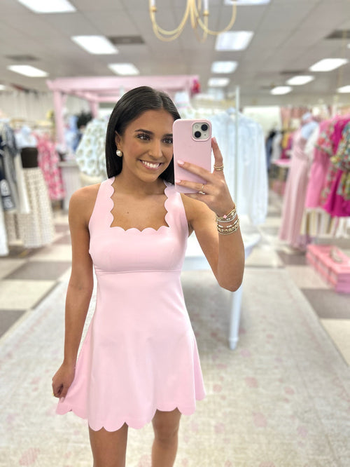 Meet Me On The Court Scalloped Mini Athletic Dress (Powder Pink)