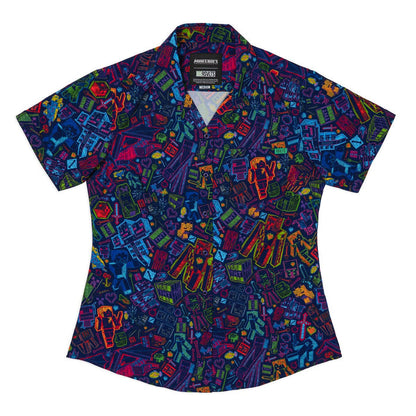 RSVLTS XS RSVLTS® Minecraft "Blacklight Blocks" Women's _ KUNUFLEX Short Sleeve Shirt Minecraft "Blacklight Blocks" Women's _ KUNUFLEX Short Sleeve Shirt