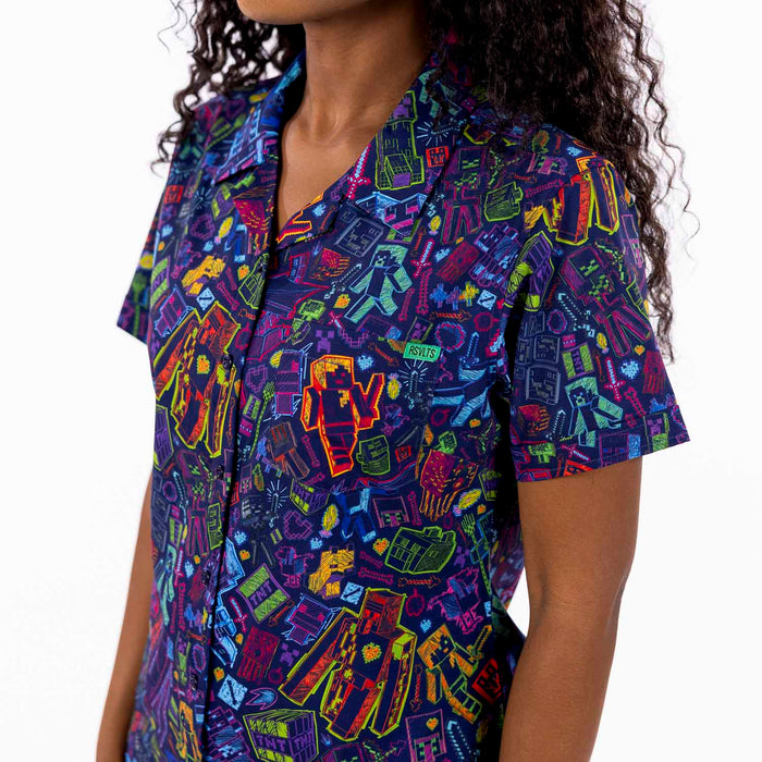 RSVLTS Minecraft Women's Short Sleeve Shirt Minecraft "Neon Block Party" – Women's KUNUFLEX Short Sleeve Shirt Minecraft "Neon Block Party" – Women's KUNUFLEX Short Sleeve Shirt