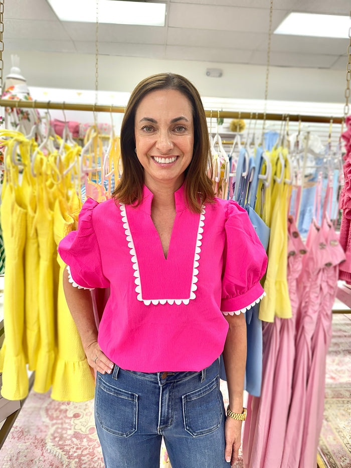 Missy Pink and White Rickrac Top