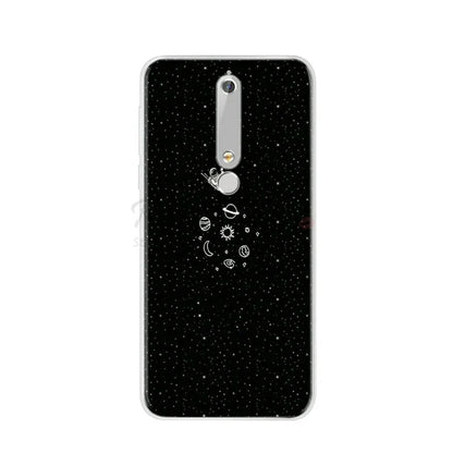 Black phone case with space-themed design.
