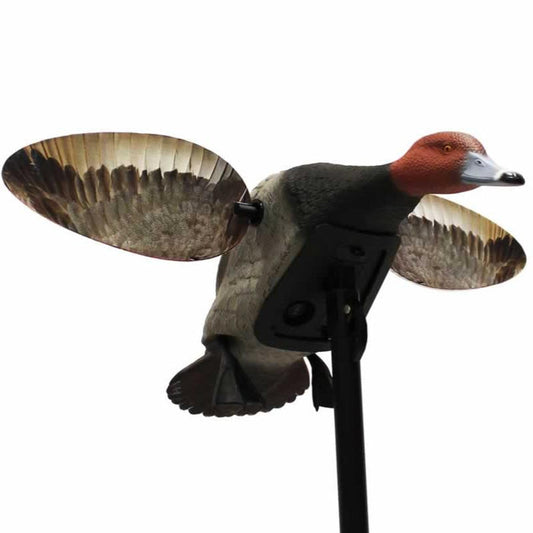 MOJO Elite Series Redhead duck decoy with realistic paint, magnetic wings, and a rigid internal frame on a support pole.