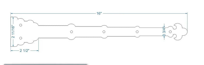 Moorish Revival Wrought Iron Garage Door Dummy Hinge Strap - Old West Iron