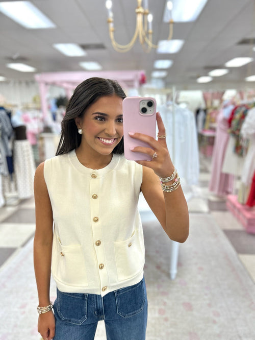 Nautical Sweater with Gold Buttons (Ivory)