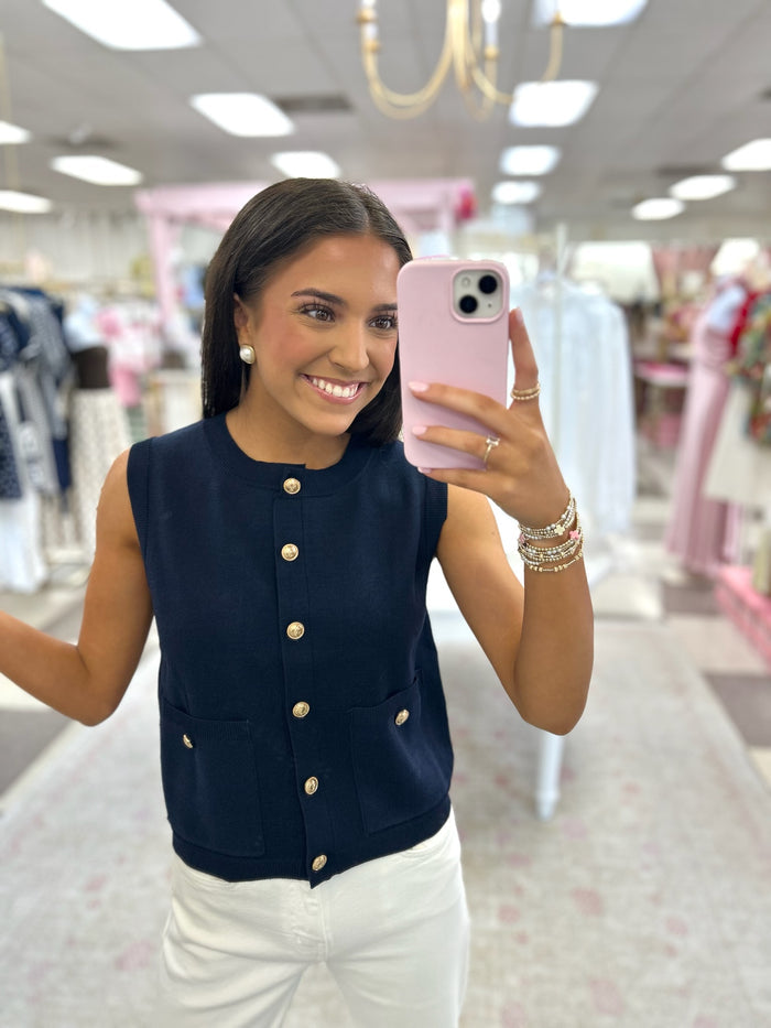 Nautical Sweater with Gold Buttons (Navy)